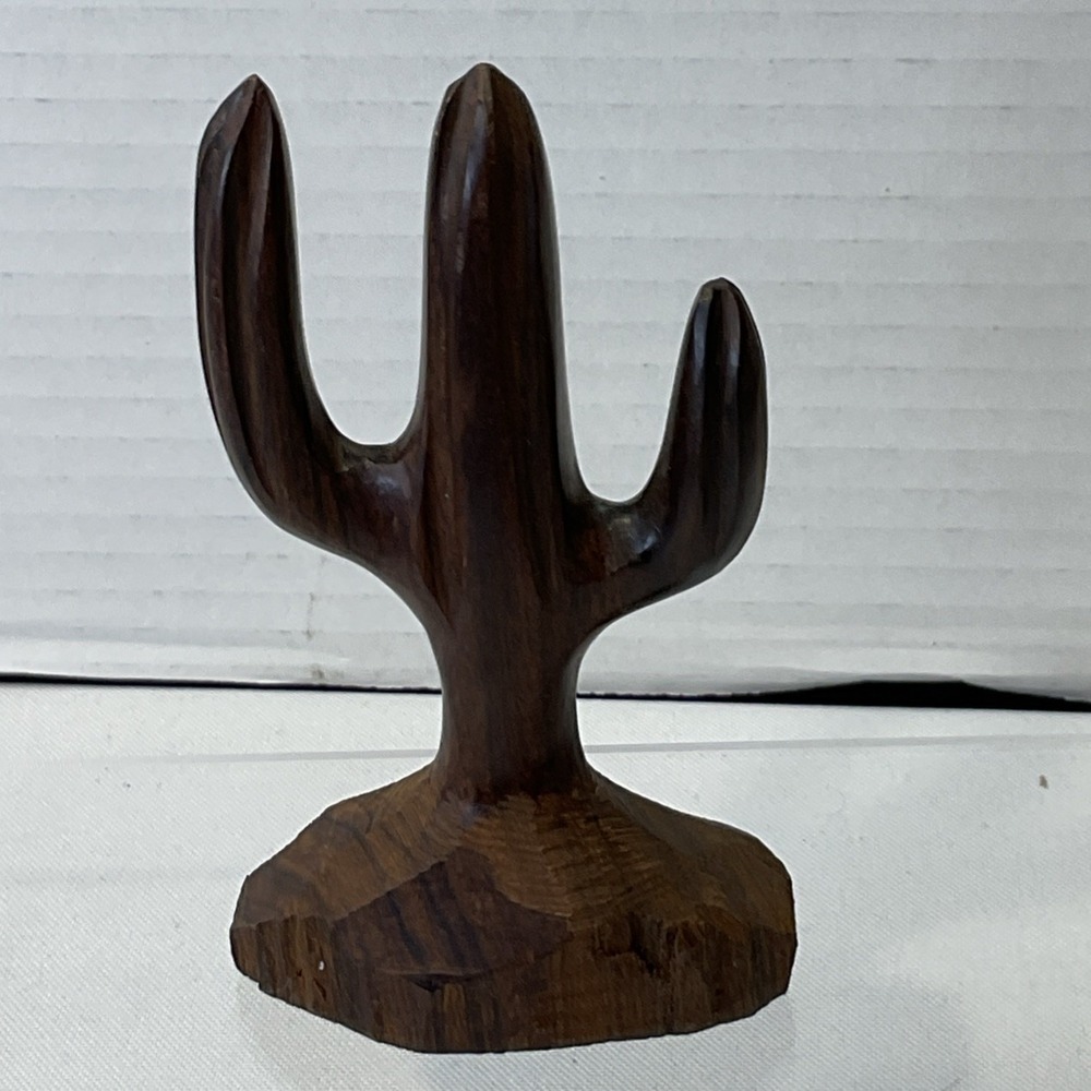 Hand Carved Ironwood Saguaro Brown 4 in Desert Cactus Sculpture Wood‎ Mexico-B